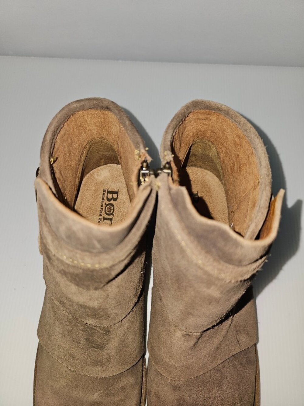 Born Moraga Moto Ankle Boot Size 9.5 Taupe Brown Distressed Suede Western Buckle - Picture 9 of 15